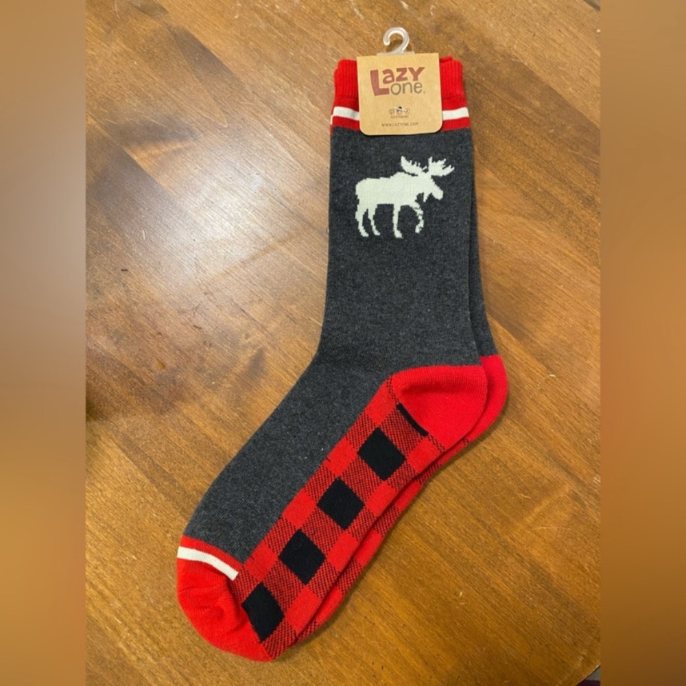 Lazy One Unisex Moose Socks - Grey, Red and Black